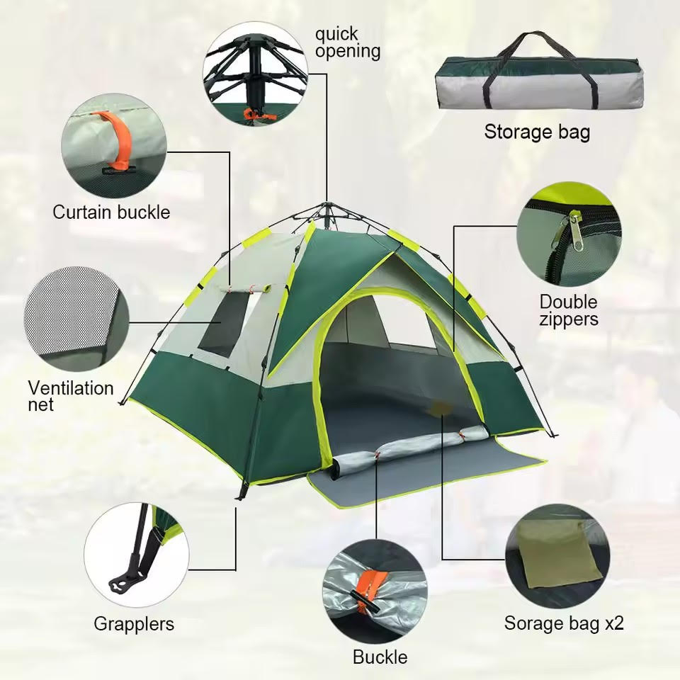 Camping tent with features highlighted on a white background