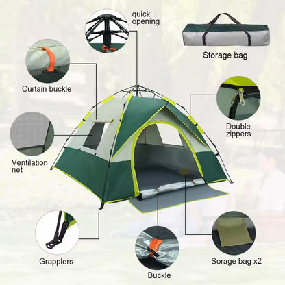 Camping tent with features highlighted on a white background
