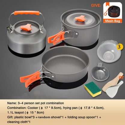 3–4 Person Aluminium Alloy Camping Cookware Set