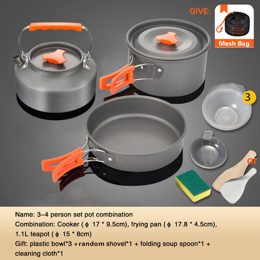 3–4 Person Aluminium Alloy Camping Cookware Set